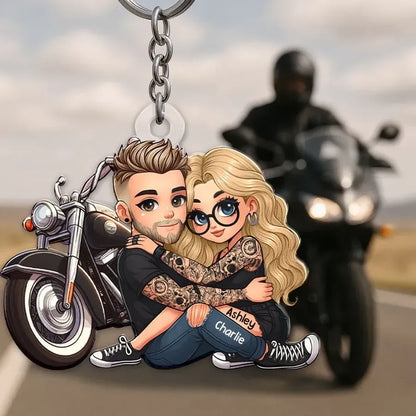 Couple and Motorcycle Acrylic Keychain