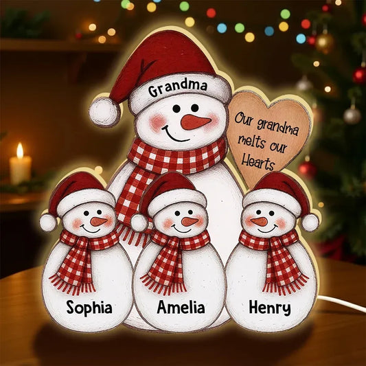 Snowman Grandma and Grandkids Acrylic Light Box