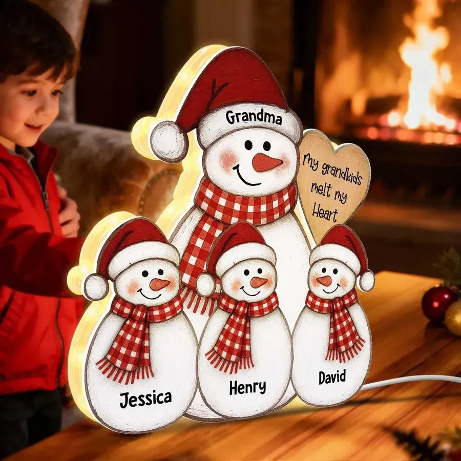 Snowman Grandma and Grandkids Acrylic Light Box