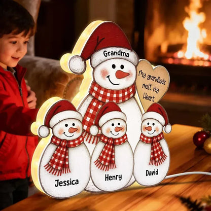 Snowman Grandma and Grandkids Acrylic Light Box
