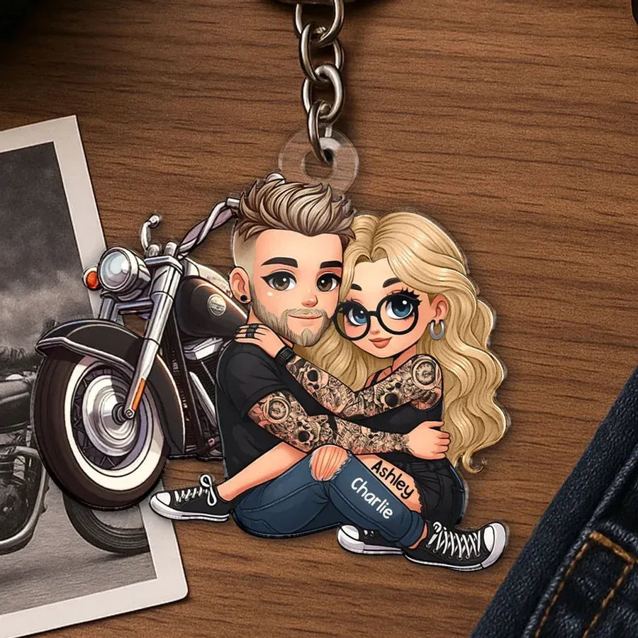 Couple and Motorcycle Acrylic Keychain