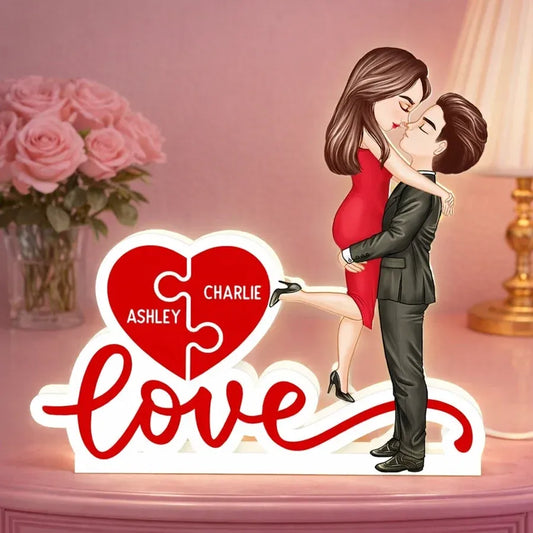 Personalized Couple Heart Puzzle Acrylic Light Box