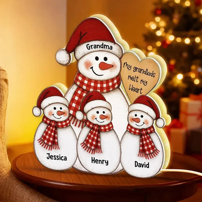Snowman Grandma and Grandkids Acrylic Light Box