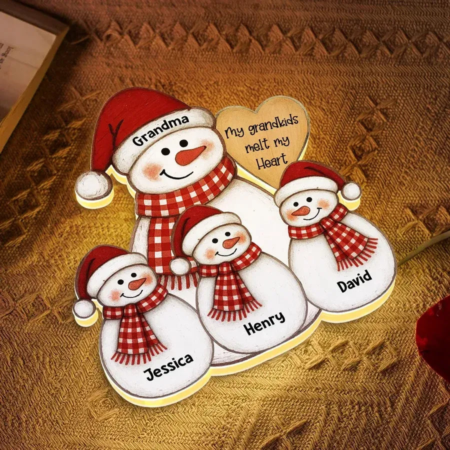 Snowman Grandma and Grandkids Acrylic Light Box