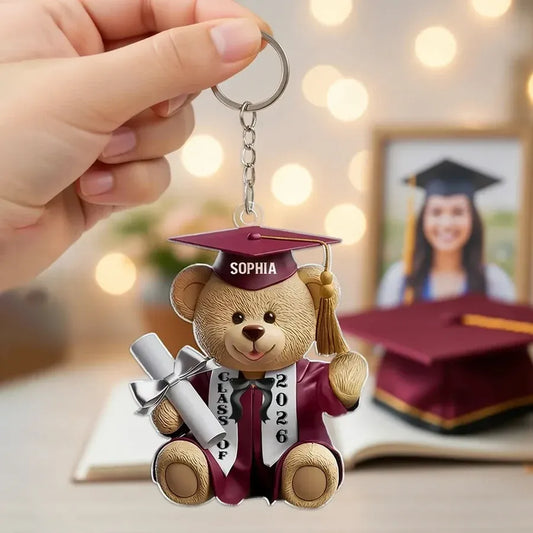 Personalized Graduation Bear Acrylic Keychain
