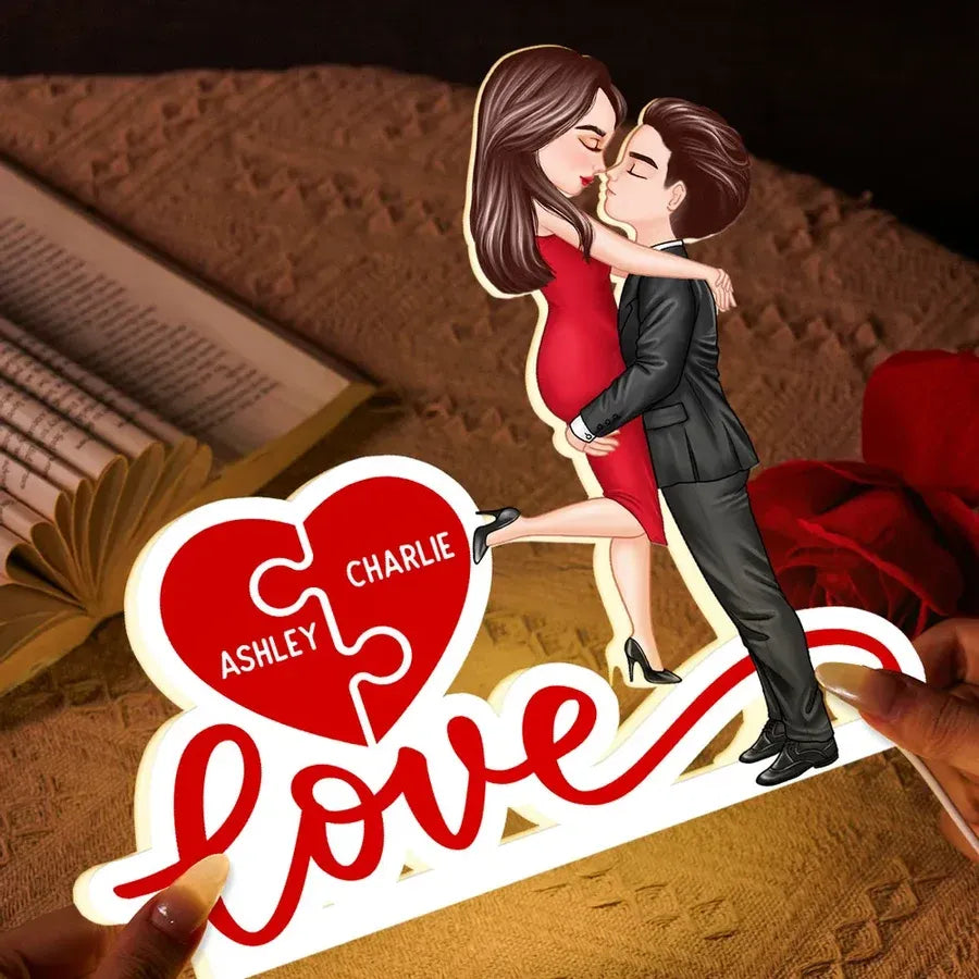 Personalized Couple Heart Puzzle Acrylic Light Box