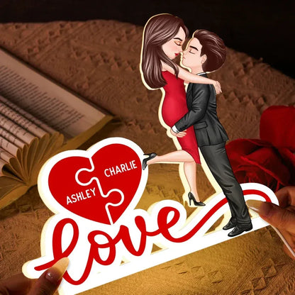 Personalized Couple Heart Puzzle Acrylic Light Box