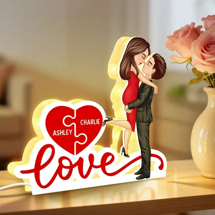 Personalized Couple Heart Puzzle Acrylic Light Box