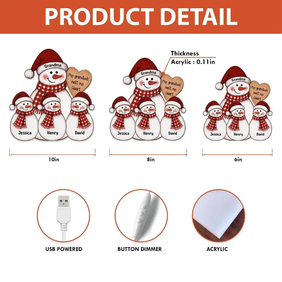 Snowman Grandma and Grandkids Acrylic Light Box