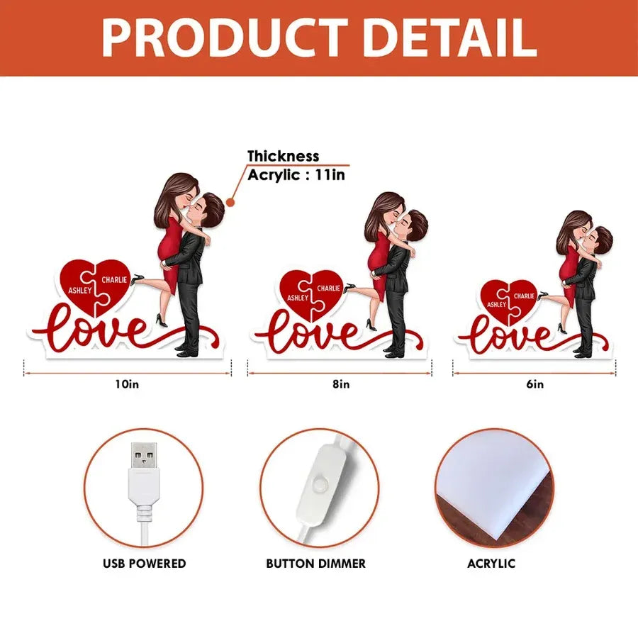 Personalized Couple Heart Puzzle Acrylic Light Box