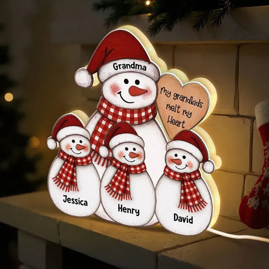 Snowman Grandma and Grandkids Acrylic Light Box