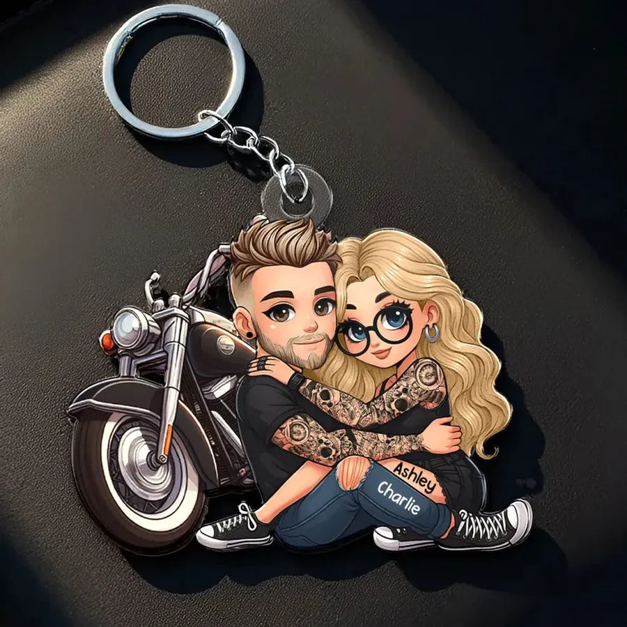 Couple and Motorcycle Acrylic Keychain