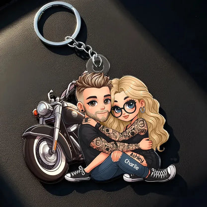 Couple and Motorcycle Acrylic Keychain