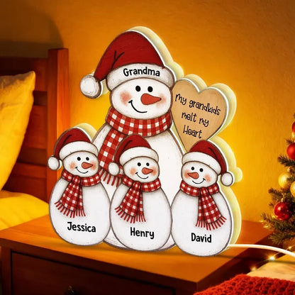 Snowman Grandma and Grandkids Acrylic Light Box