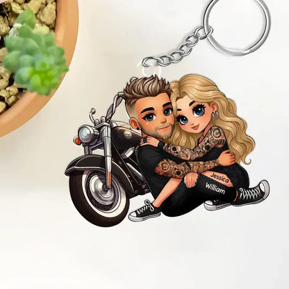 Couple and Motorcycle Acrylic Keychain