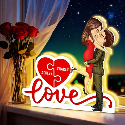 Personalized Couple Heart Puzzle Acrylic Light Box