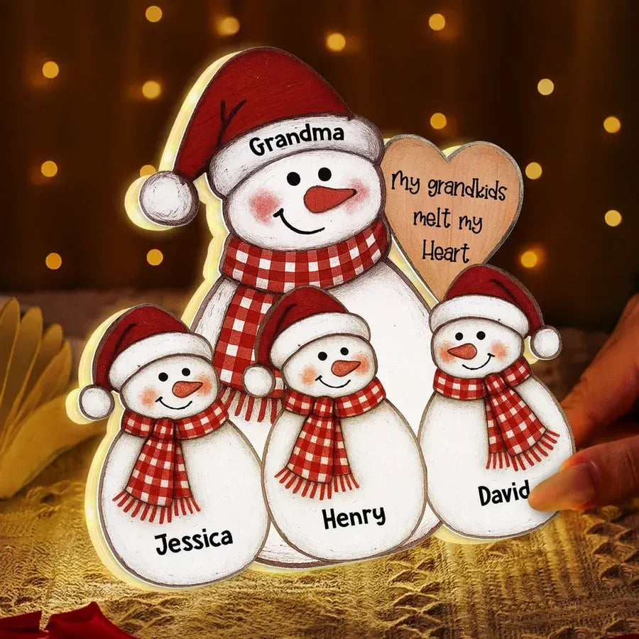 Snowman Grandma and Grandkids Acrylic Light Box
