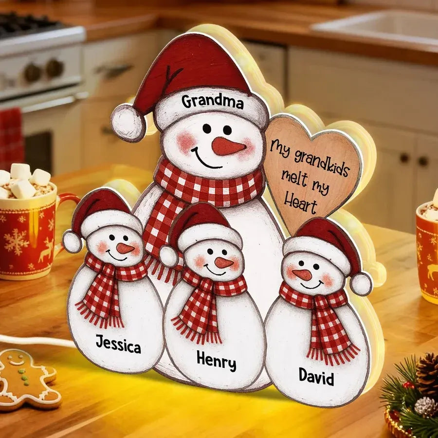 Snowman Grandma and Grandkids Acrylic Light Box