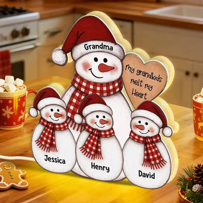 Snowman Grandma and Grandkids Acrylic Light Box