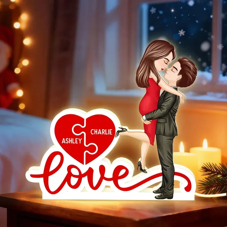 Personalized Couple Heart Puzzle Acrylic Light Box
