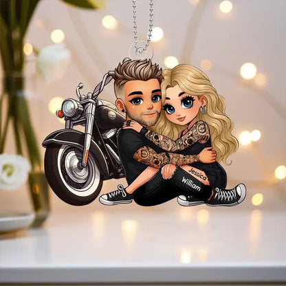 Couple and Motorcycle Acrylic Keychain