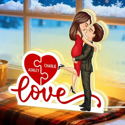 Personalized Couple Heart Puzzle Acrylic Light Box