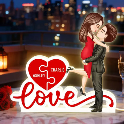 Personalized Couple Heart Puzzle Acrylic Light Box